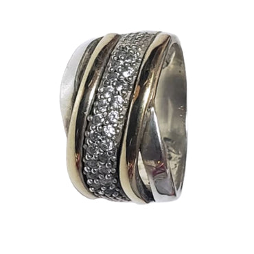 Anillo de Plata con 2 líneas de Oro y piedras colombiano - Metalli - 7 - Perfumisimo