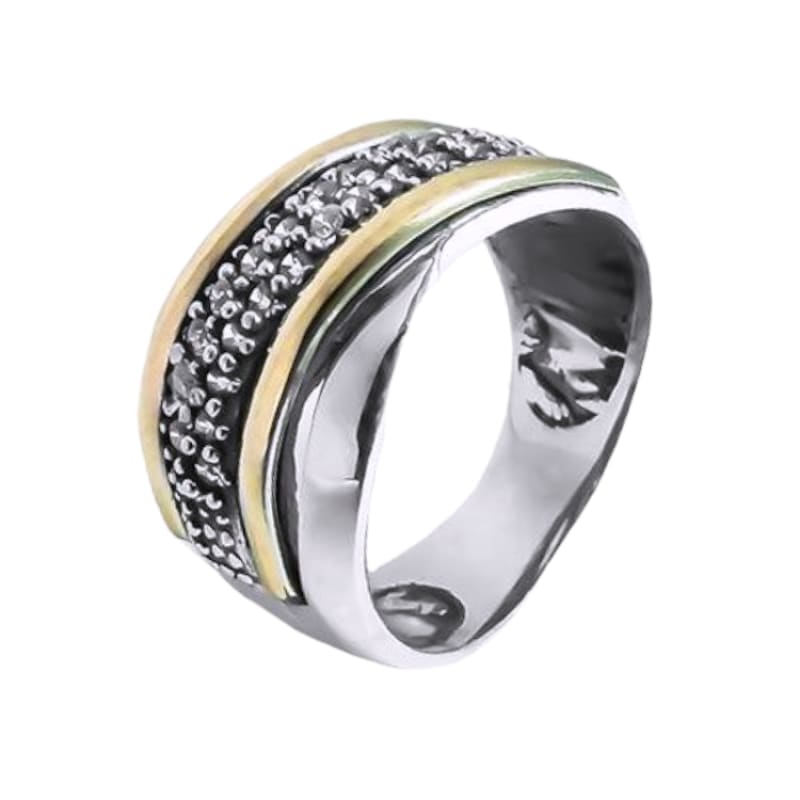 Anillo de Plata con 2 líneas de Oro y piedras colombiano - Metalli - 7 - Perfumisimo