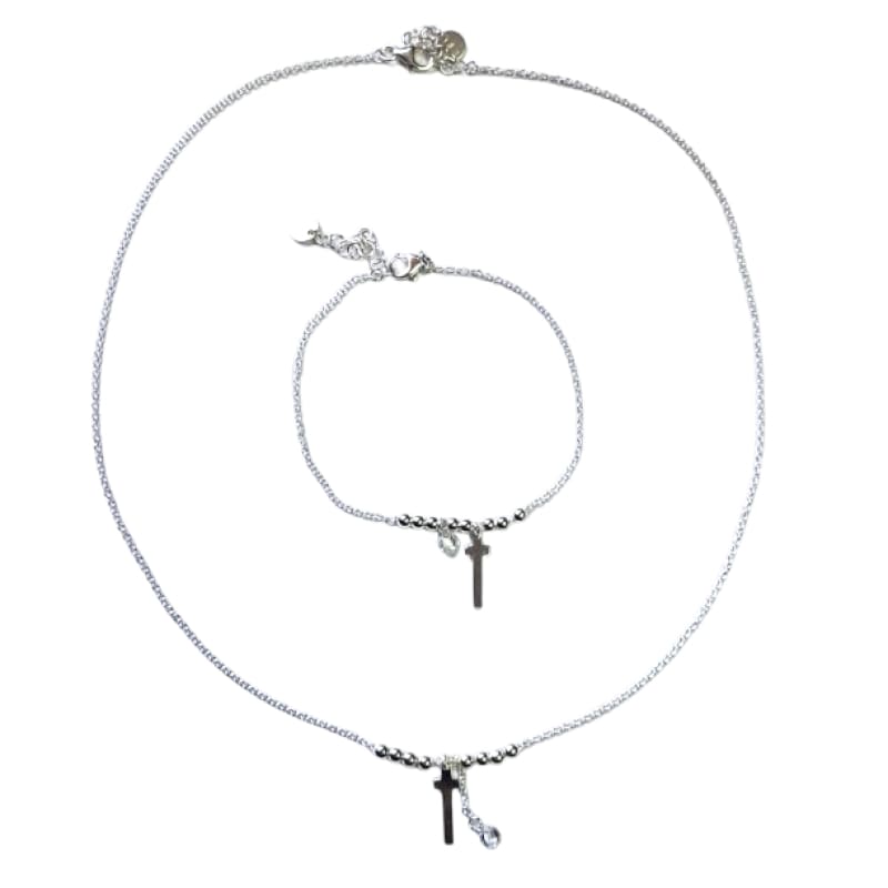 Conjunto Colgante y pulsera Cruz y piedra Plata Italiana 925 - Metalli - Default Title - Perfumisimo